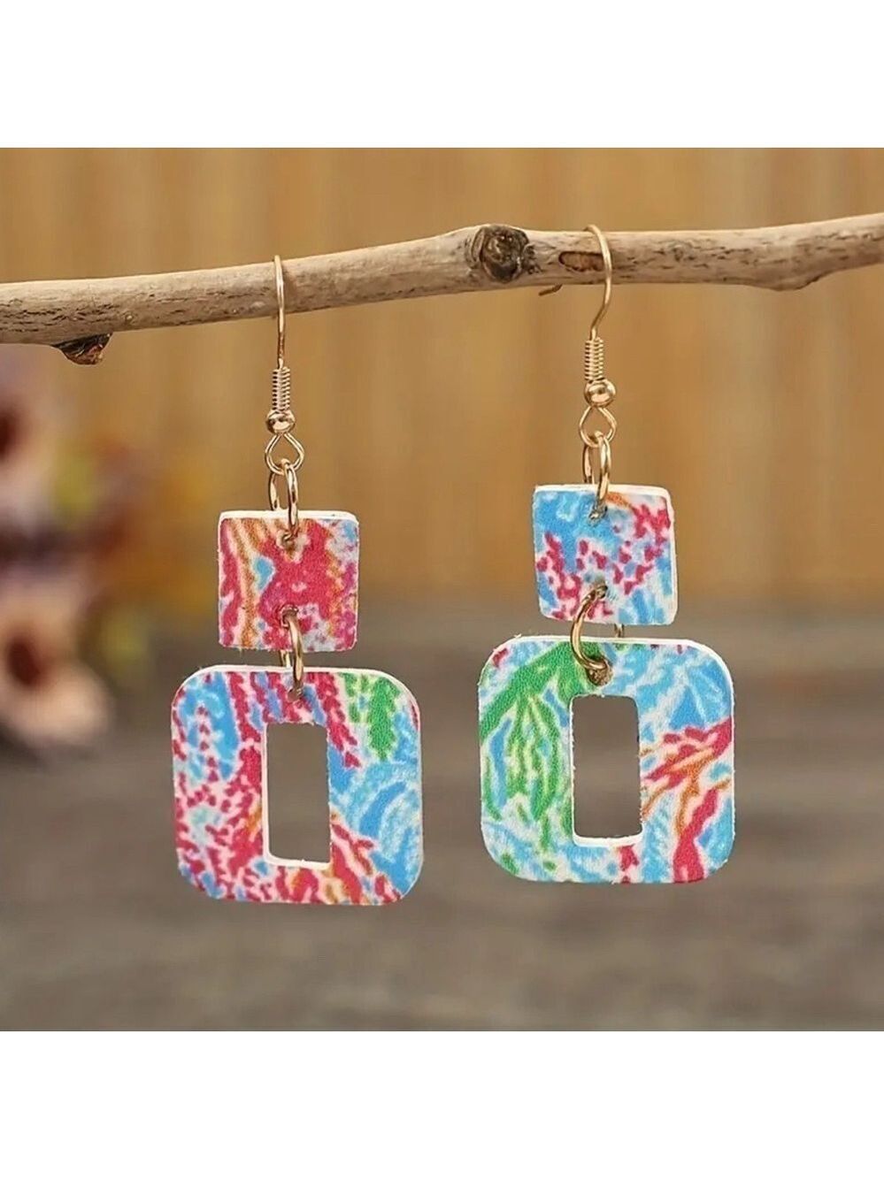 Hollow Geometric Graffiti Pattern Dangle Earrings - Faux Leather NIP